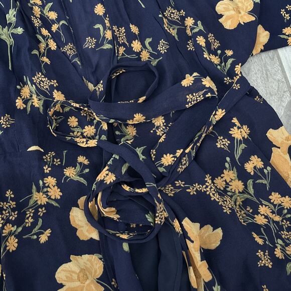 Reformation Women’s XL Winslow Floral Wrap Maxi Dress Viscose Navy Blue Kimono - Picture 3 of 11